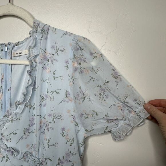 Mi Ami Women’s Size XL Mini Dress Francescas Floral Ruffles Karla FF13 LT. Blue - Picture 5 of 10